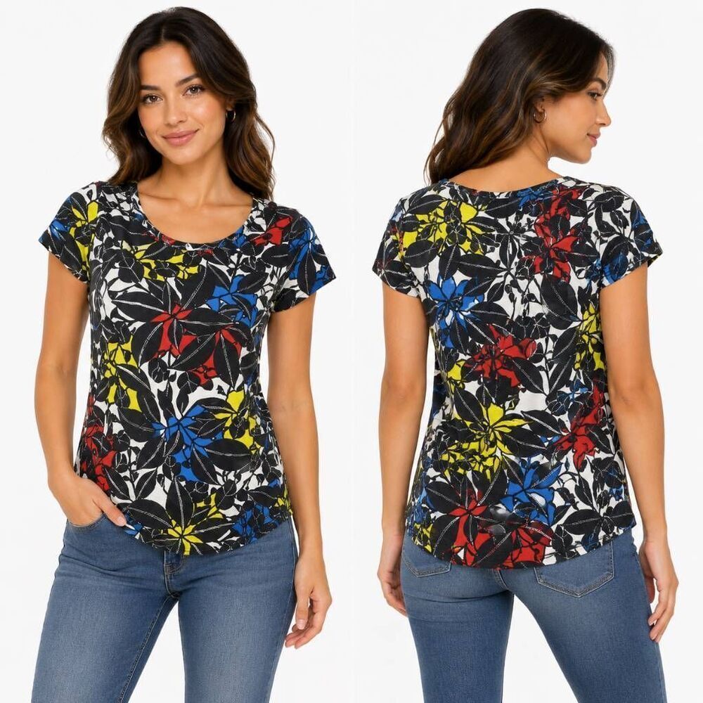NWT Rafaella XS Petite Classic Tshirt floral Blouse Top Short Sleeve